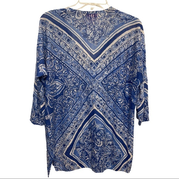 LILLY PULITZER Jameson Dolman Sleeve 100% Linen Blue Print Top Size XS/S INV - Picture 4 of 8